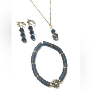 Black & Gold Tone Rhinestone 3 Piece Jewelry Set Women Gift Wedding Anniversary